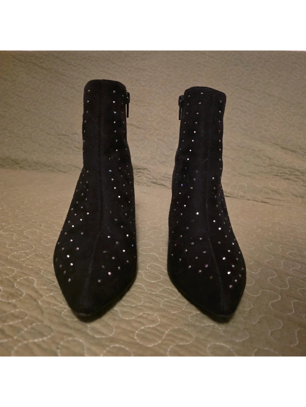 Brand new Halston bedazzled black suede ankle boots, size US 6
